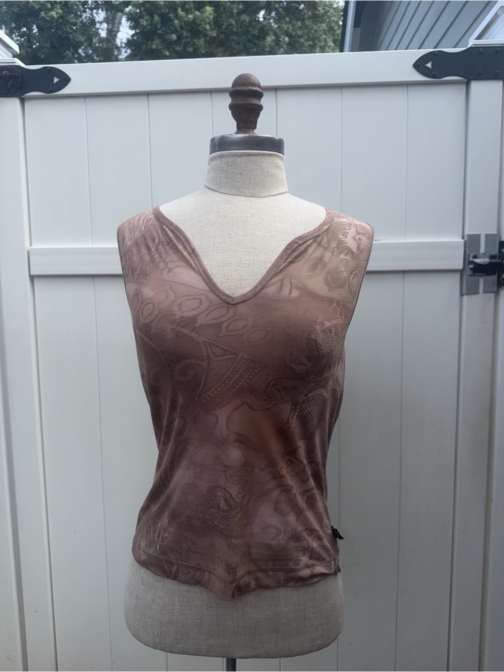 Y2K Brown and Pink Paisley V-Neck Sleeveless Top